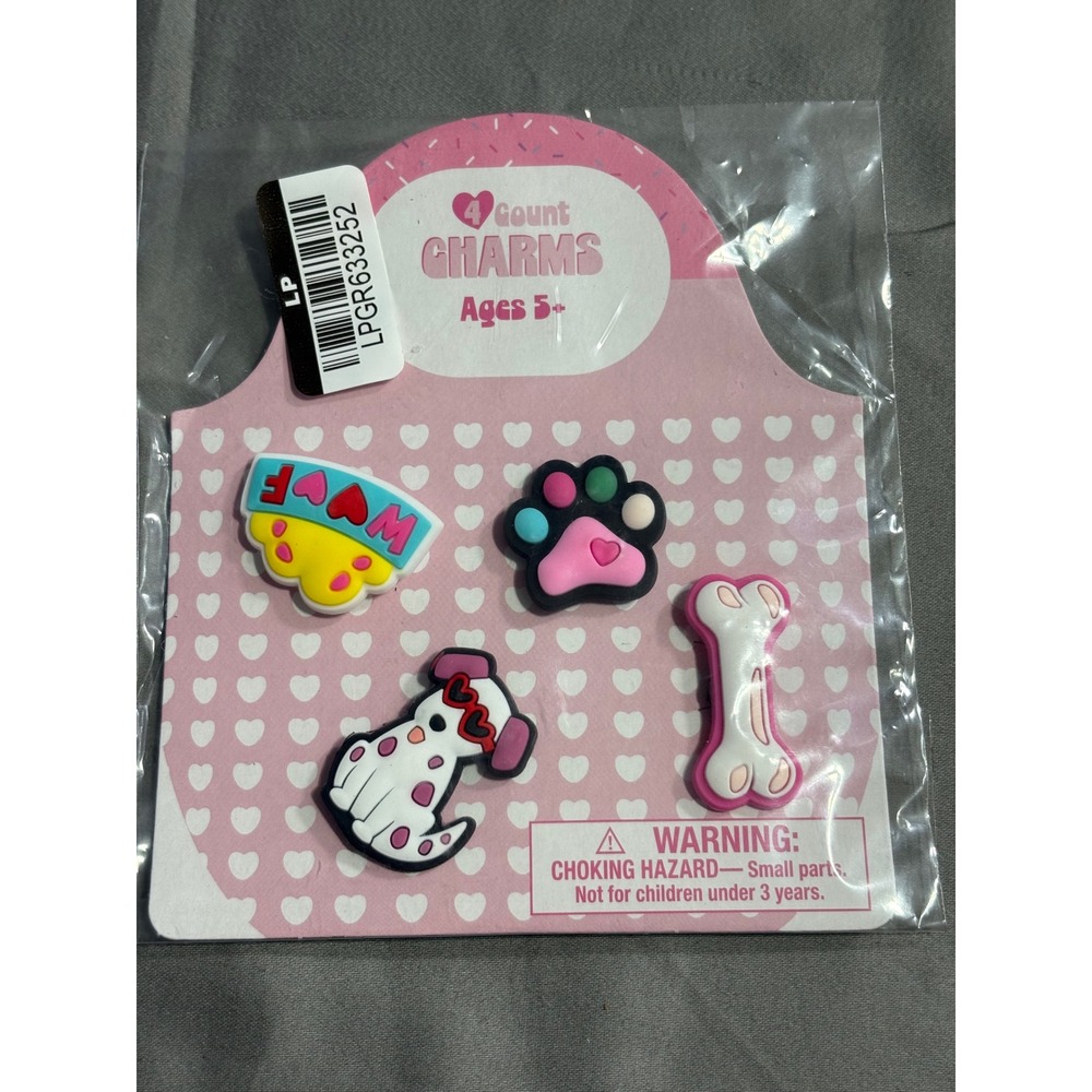 Dog Puppy Paw Bone Shoe Charms 4 Count Set for Clogs Pink White Black New‎